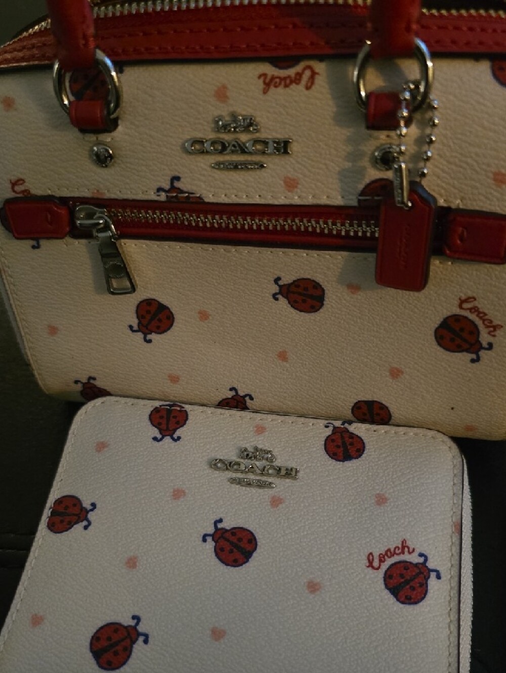 Coach Cream and Red Ladybug Mini Crossbody with Wallet - Picture 5 of 6